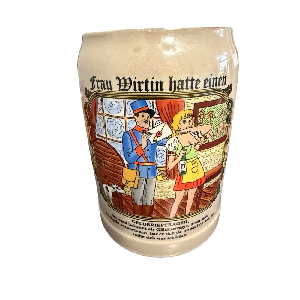Gerz German Beer Stein 0.5L Frau Wirtin Hatte Einen Geldbrieftrager Stoneware